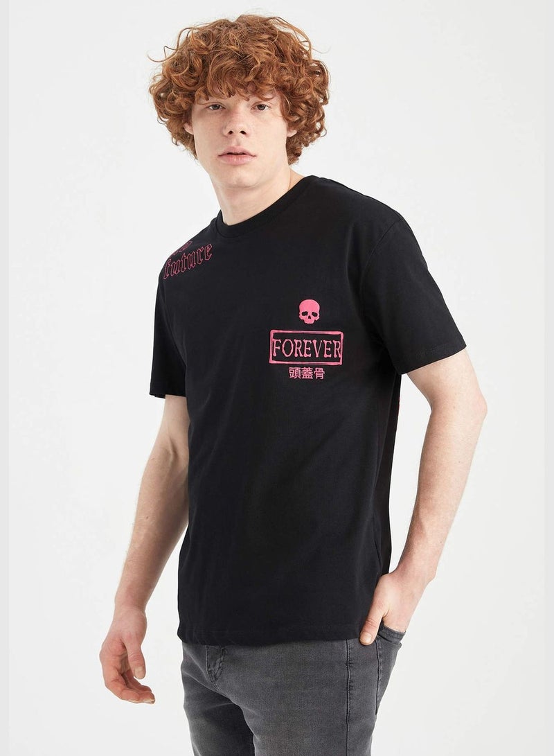 DeFacto Regular Fit Short Sleeve Back Skull Print T-Shirt  - Image 4