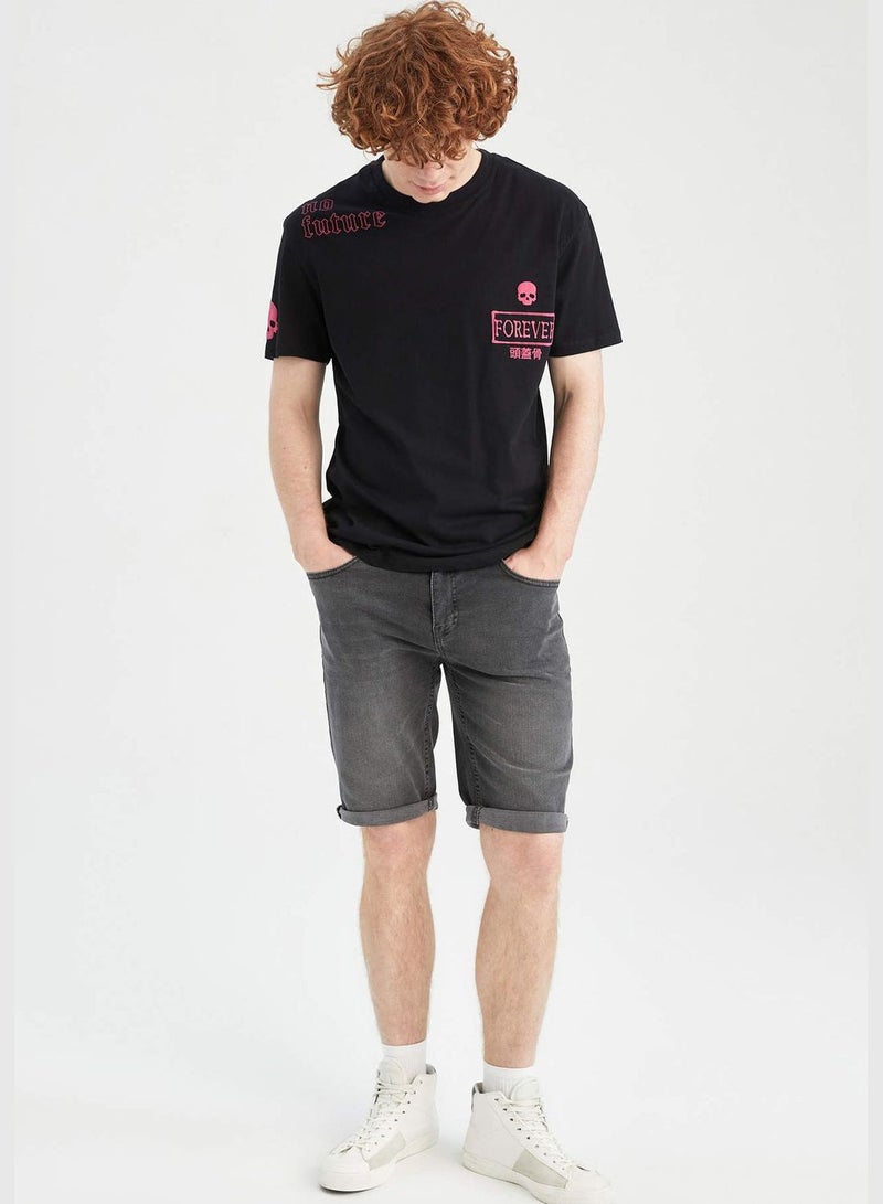 DeFacto Regular Fit Short Sleeve Back Skull Print T-Shirt  - Image 2