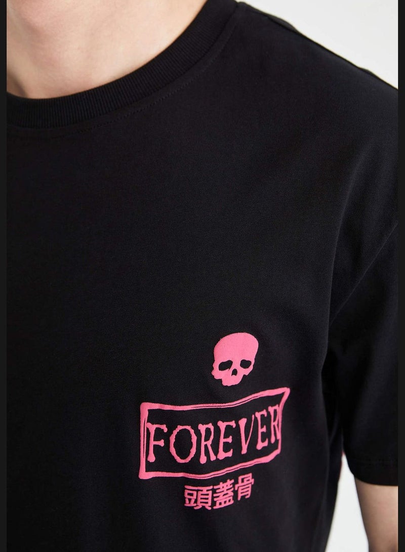 DeFacto Regular Fit Short Sleeve Back Skull Print T-Shirt  - Image 5