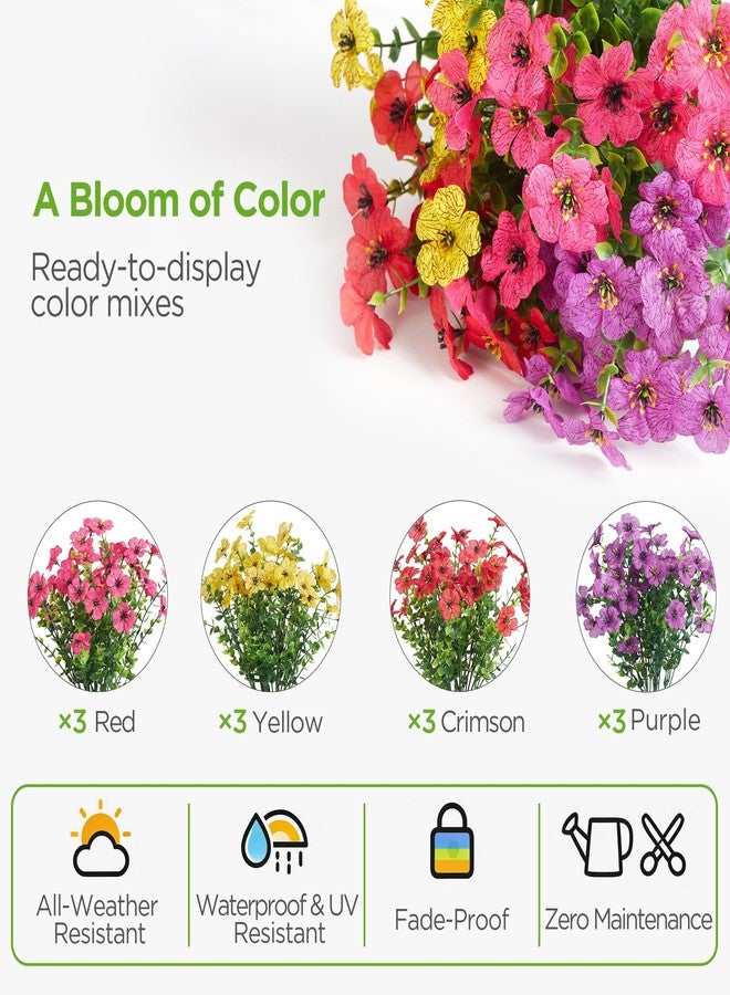 InnoGear Artificial Flowers for Outdoors, 12 Bundles UV Resistant Fake Silk Flowers for Outside Faux Spring Summer Decor Flower for Outdoor Indoor Garden Home Decoration Porch Patio (Mixed 4 Colors) - Image 3