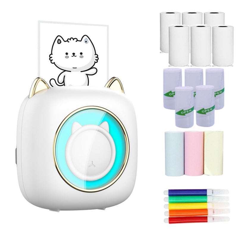 Mini Pocket Printer Portable Thermal Printer Wireless BT Connection 203DPI for Picture Label DIY Handcraft List Memo Notes Journal Receipt Paper Instant Sticker with 6 Thermal Paper Roll & 5pcs - Image 1