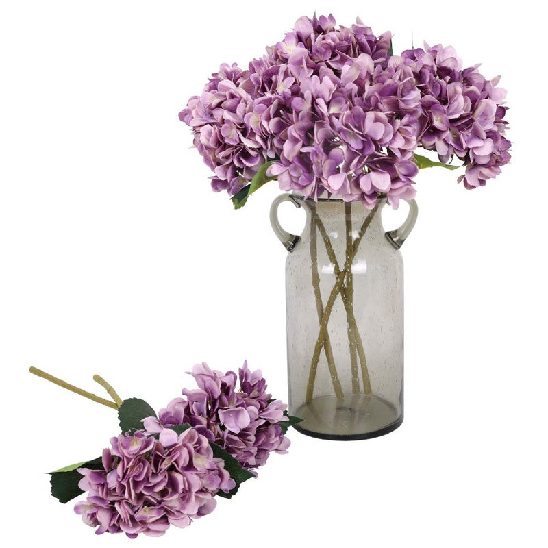 Kisflower Purple Hydrangea Artificial Flowers  6pcs Faux Hydrangea Flowers Fake Flowers for Table Centerpiece Silk Hydrangea Flowers with Stems for Home Wedding Party Decor