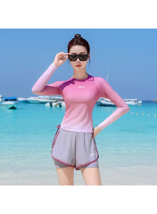 XTEP Split Swimsuit And Swim Cap Set For Women, High-end Conservative Swimsuit, Slimming And Belly-covering, Gradient Casual Sportswear - Image 5