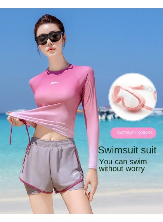 XTEP Split Swimsuit And Swim Cap Set For Women, High-end Conservative Swimsuit, Slimming And Belly-covering, Gradient Casual Sportswear - Image 1