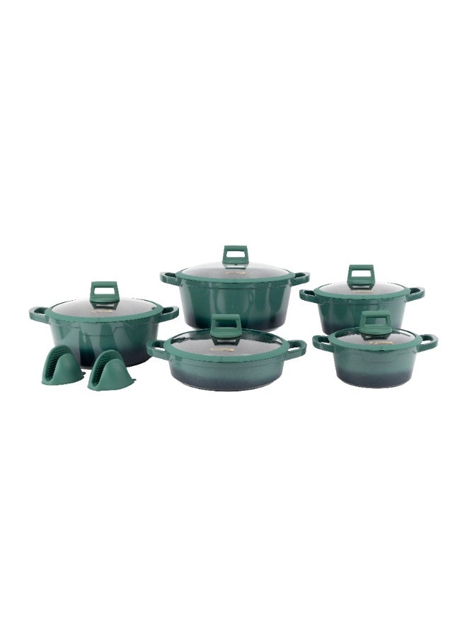 رويال فورد Royalford 12pcs Dual Tone Delight Die-Cast Aluminum Cookware Set RF12950 Granite Coated, with 4 mm Base, Strong Extended Handles, Bakelite Knob, Tempered Glass Lid Induction Compatible - Image 1
