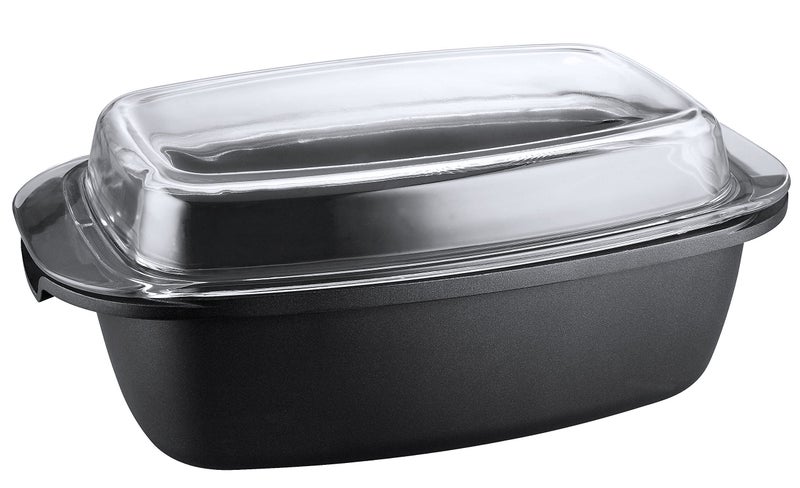 Kopf صينية شوي KOPF Pic مع غطاء زجاجي، طبق خبز من الألمنيوم المصبوب 40 × 22 سم 52 لتر