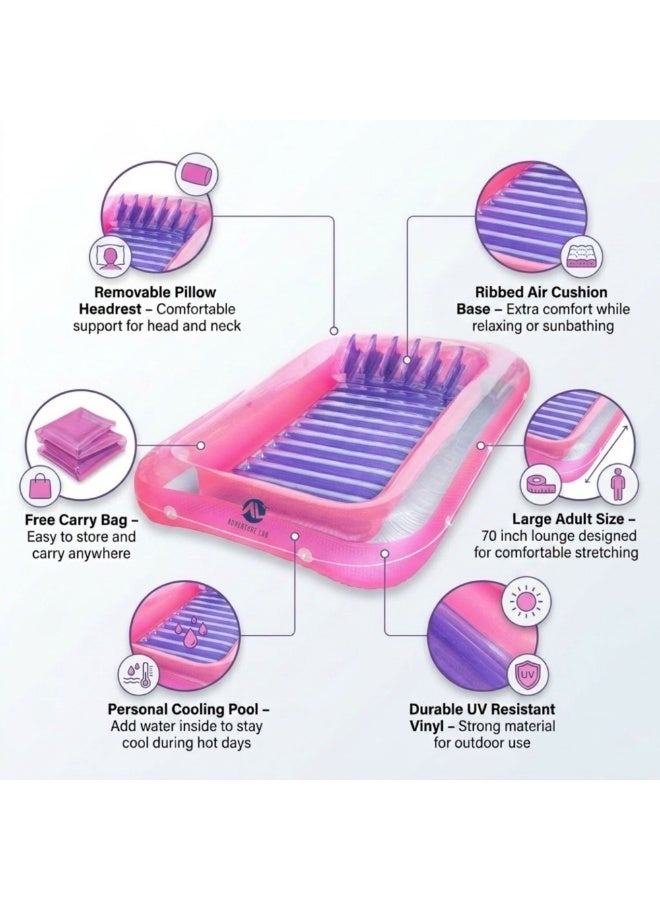 Adventure Lab Inflatable Tanning Pool Lounge Float with Pillow – 70” Suntan Pool Float, Personal Sunbathing Lounger for Adults, Large Inflatable Pool Raft for Swimming Pool, Beach & Summer Relaxation - Image 4