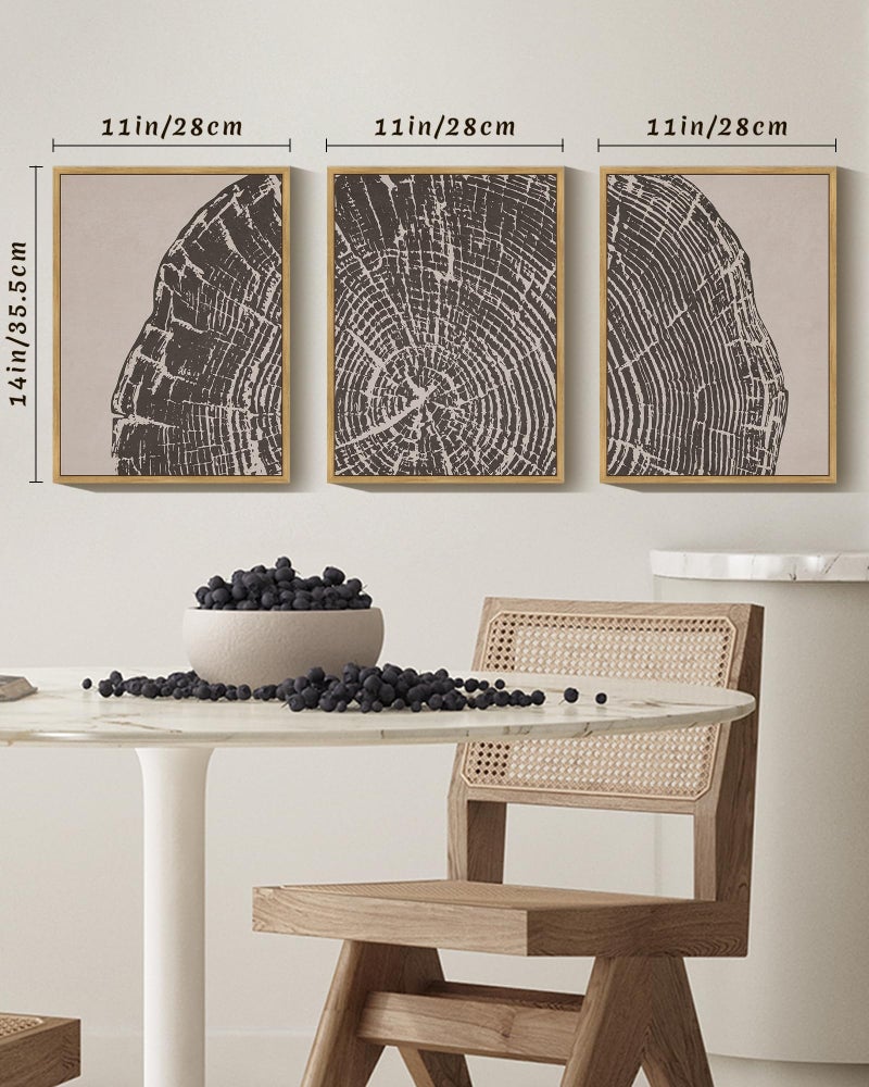 Phopago Farmhouse Vintage Framed Wall Art مجموعة رمادي شجرة الخشب حلقة حلزونية الطبيعية رسومات تجريدية ديكور ريفي حديث للفنون لغرفة المعيشة غرفة نوم - 11x14in طبيعية مؤطرة - Image 3