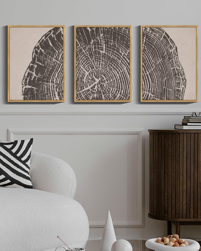 Phopago Farmhouse Vintage Framed Wall Art مجموعة رمادي شجرة الخشب حلقة حلزونية الطبيعية رسومات تجريدية ديكور ريفي حديث للفنون لغرفة المعيشة غرفة نوم - 11x14in طبيعية مؤطرة - Image 4