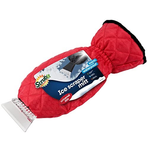 SCRUBIT Ice Scraper with Glove - Car Windshield Scraper for Ice and Snow w/Fleece Mitt - Quickly Scrape and Remove Snow While Staying Warm - Waterproof & Windproof - Car Scraper Snow Brush (Red) - Image 1