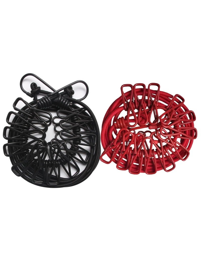 حبل الغسيل المحمول للسفر، 2 قطعة، قابل للسحب، خط الملابس مع 12 مقطع ملابس، لخط تجفيف الغسيل الداخلي، اكسسوارات التخييم في الهواء الطلق - Image 1