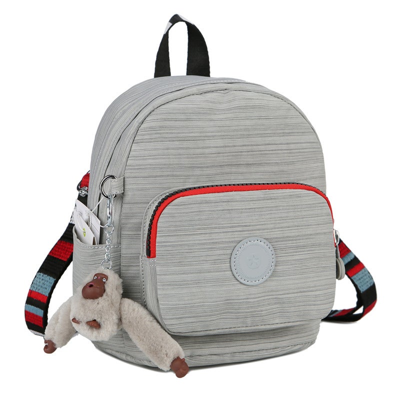 Cute Monkey Mini Backpack Versatile Womens Satchel Linen Gray