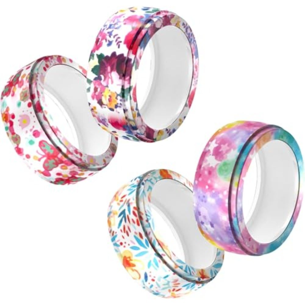 4-Pack Ultra-Thin Silicone Cover for Samsung Galaxy Ring, Oura Ring, Ringconn and Ultrahuman Rings Air Sizing Kit, Size S for Rings 5/6/7/8/9/10, Protective and Comfortable 4 Flower Colors