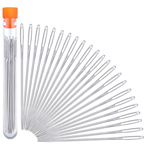 JNENERY Hand Sewing Needles, 2.56-inch Large Eye Sewing Sharp Needles, Leather Needle Embroidery Thread Needle for Crafts, Repair Stitching with a Bottle(23 PCS) - Image 1