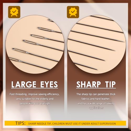 JNENERY Hand Sewing Needles, 2.56-inch Large Eye Sewing Sharp Needles, Leather Needle Embroidery Thread Needle for Crafts, Repair Stitching with a Bottle(23 PCS) - Image 3