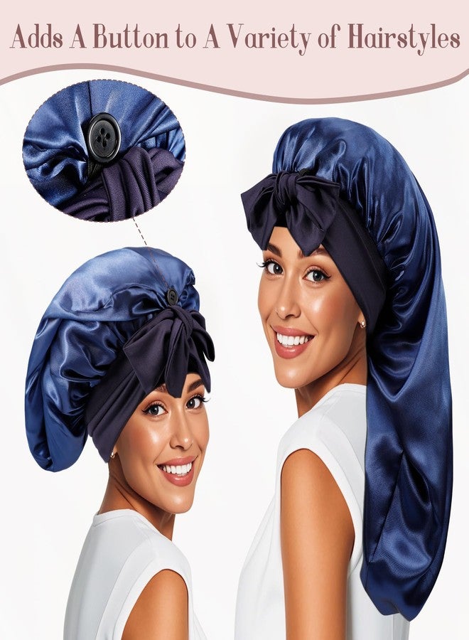 Cabaubl Long Satin Bonnet for Women,Silk Bonnet for Sleeping Women,Long Hair Bonnets with Tie Band for Braids Curly Hair - Image 3