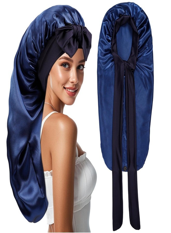 Cabaubl Long Satin Bonnet for Women,Silk Bonnet for Sleeping Women,Long Hair Bonnets with Tie Band for Braids Curly Hair - Image 1