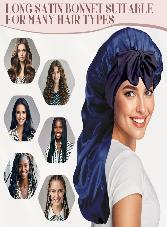 Cabaubl Long Satin Bonnet for Women,Silk Bonnet for Sleeping Women,Long Hair Bonnets with Tie Band for Braids Curly Hair - Image 5