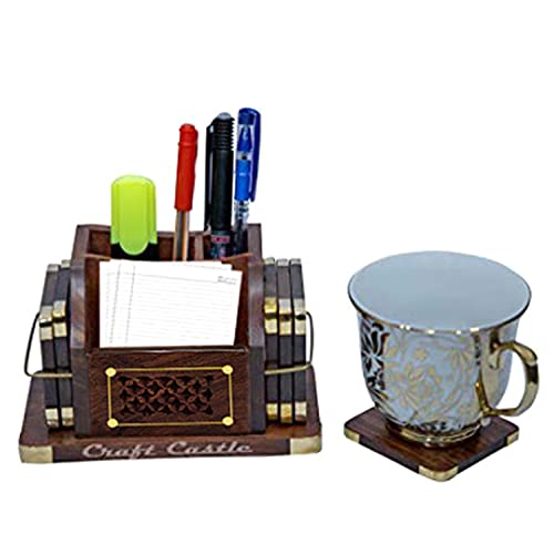 CRAFTCASTLE Wooden Drink Coasters, Wood Table Coaster Set of 6 for Coffee Mugs, Tea Cups, Beer cans, bar tumblers, and Water Glasses - Image 3