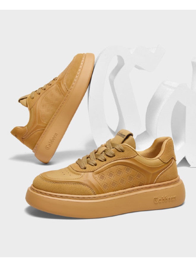 Cabbeen Men's Shoes Autumn New Trend Flat Round Toe Lace-up Casual Sneakers Maillard Color Scheme Retro Fashion Skate Shoes - Image 1