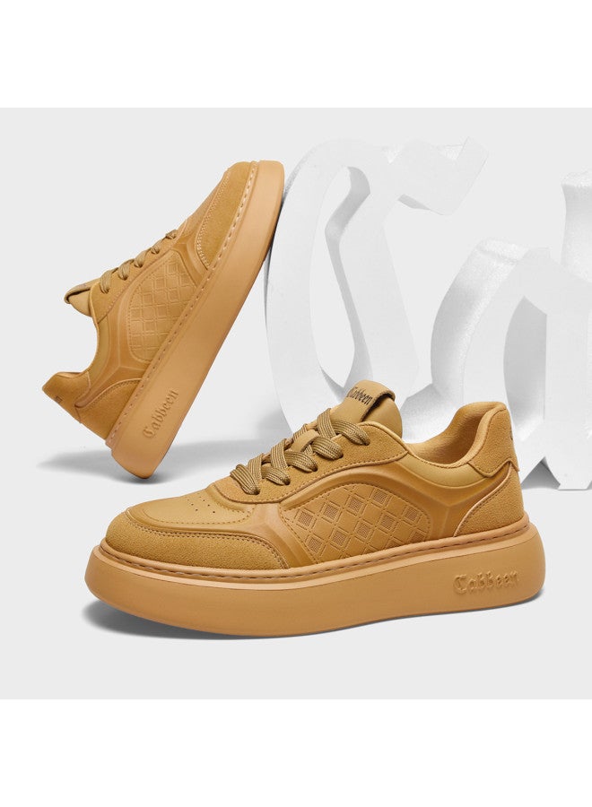 Cabbeen Men's Shoes Autumn New Trend Flat Round Toe Lace-up Casual Sneakers Maillard Color Scheme Retro Fashion Skate Shoes - Image 2