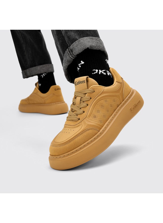 Cabbeen Men's Shoes Autumn New Trend Flat Round Toe Lace-up Casual Sneakers Maillard Color Scheme Retro Fashion Skate Shoes - Image 5