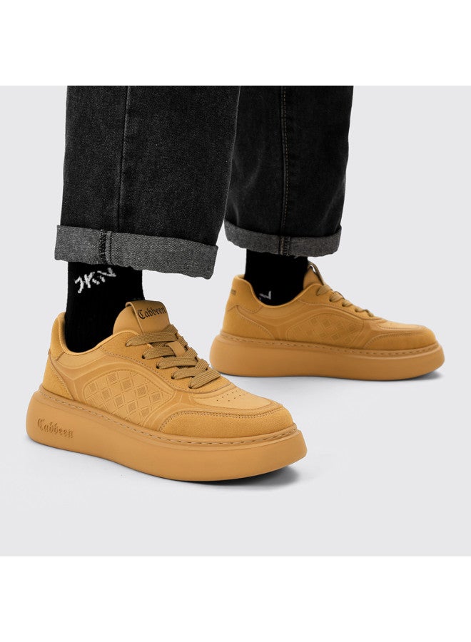 Cabbeen Men's Shoes Autumn New Trend Flat Round Toe Lace-up Casual Sneakers Maillard Color Scheme Retro Fashion Skate Shoes - Image 3