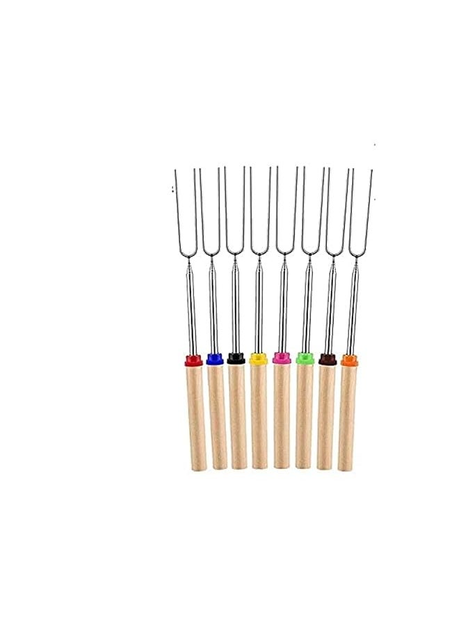 LUCKSTAR Marshmallow Roasting Sticks - Set Of 8 Telescoping Smores Skewers Hot Dog Forks With Wooden Handle For Fire Pit Campfire - 32 Inch Stainless Steel Bbq Kit  - Image 2
