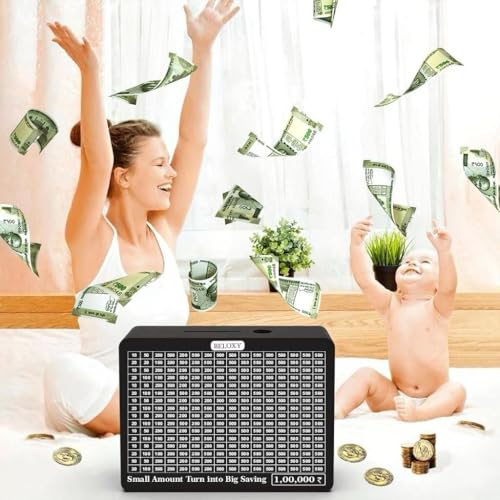 BELOXY Money Saving Box for Kids and Adults | Wooden Money Bank with Lock | Big Size Piggy Bank 2 Lakh Target | 1 Lakh Saving Box with Numbers | Undiyal Hundi Pig (Black) - Image 2