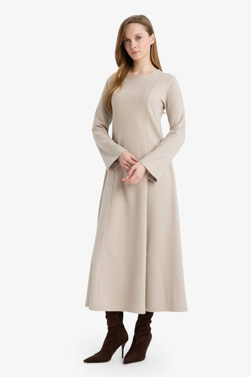 DeFacto Crew Neck Long Sleeve Maxi Dress