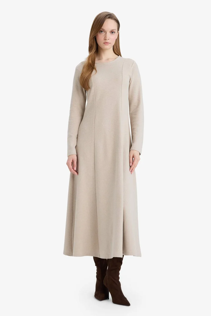 DeFacto Crew Neck Long Sleeve Maxi Dress