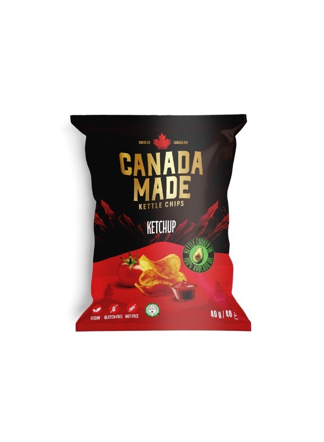 Canada Made Healthy Snacks - 100% Avocado Oil Kettle Cooked Potato Chips - Ketchup Flavor, Vegan, Gluten Free, Nut Free Healthy Chips - Made in Canada Snacks - 40g Bag - Image 1
