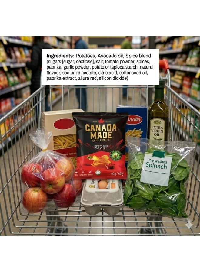 Canada Made Healthy Snacks - 100% Avocado Oil Kettle Cooked Potato Chips - Ketchup Flavor, Vegan, Gluten Free, Nut Free Healthy Chips - Made in Canada Snacks - 40g Bag - Image 5