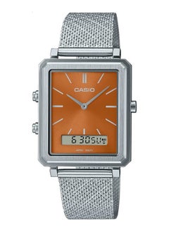 Men Watch Analog Digital Brown Dial Stainless Steel Mesh Band MTP-B205M-5EDF