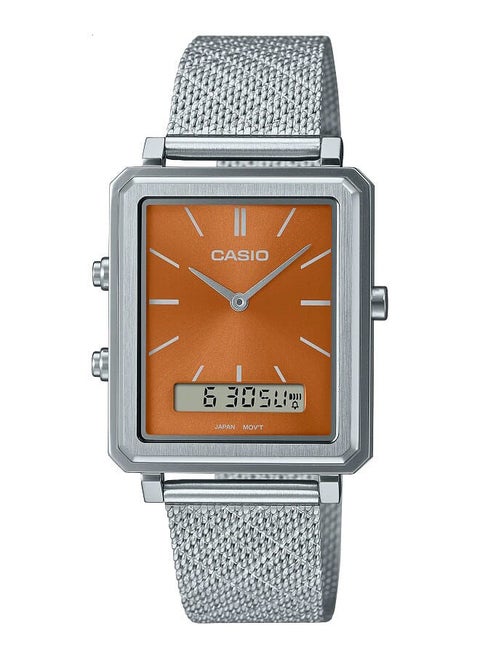 Men Watch Analog Digital Brown Dial Stainless Steel Mesh Band MTP-B205M-5EDF