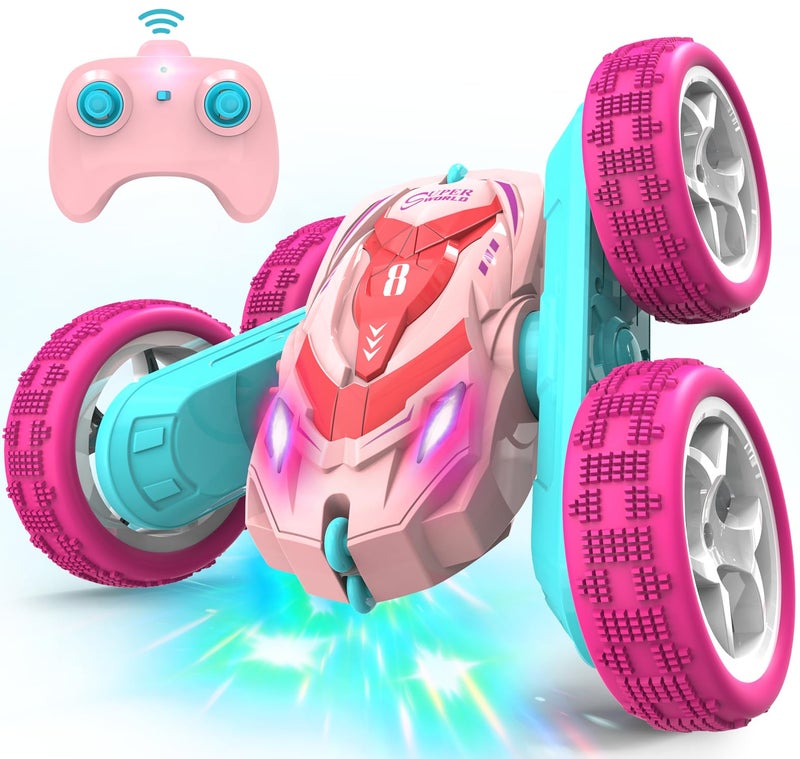 AFUNX RC Stunt Cars Remote Control Car Double Sided 360 Flip Rotating 4WD 24Ghz Rechargeable Car Toy with Headlights For Outdoor Indoor for 612 years old Kids Girls Boys Birthday Xmas Gift Pink - Image 3