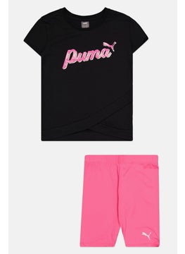 PUMA Kid Girl 2 Pieces Graphic Print Top And Bottom Set, Black/Pink  - Image 1
