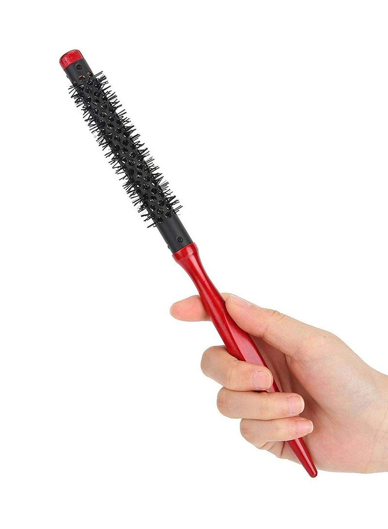 LA PERLA TECH  شعر مستدير، فرشاة شعر مستديرة للتجفيف، فرشاة مستديرة صغيرة للشعر القصير، مشط دوار، مقبض خشبي مدبب، مشط فرشاة تصفيف الشعر بشعيرات النايلون (الحجم 12) - Image 2