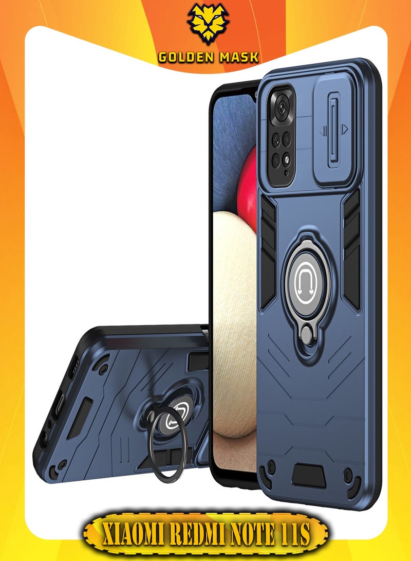 GOLDEN MASK For Xiaomi Redmi Note 11S Armor Window Bracket Camera Shield Cover Camera Lend Protection With Ringe (Navy Blue) - Image 2