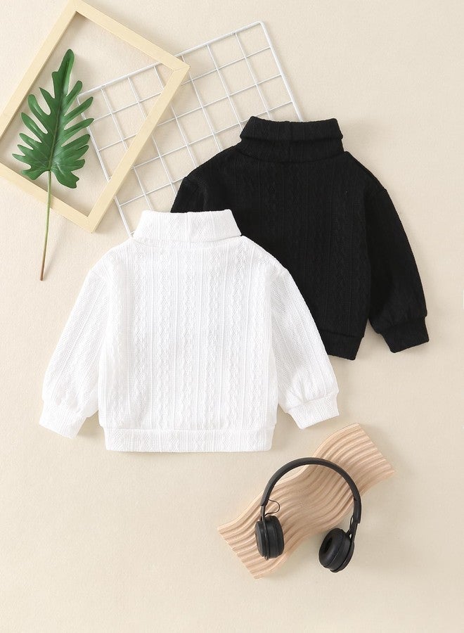 Fdqin Toddler Girls Sweater Fall Winter Long Sleeve Knit Pullover Casual Solid Outfit Black White 3-4Years - Image 2