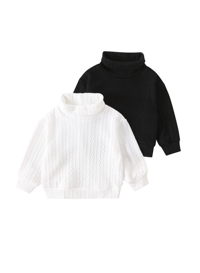 Fdqin Toddler Girls Sweater Fall Winter Long Sleeve Knit Pullover Casual Solid Outfit Black White 3-4Years - Image 1