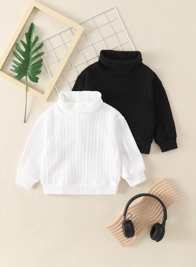 Fdqin Toddler Girls Sweater Fall Winter Long Sleeve Knit Pullover Casual Solid Outfit Black White 3-4Years - Image 3