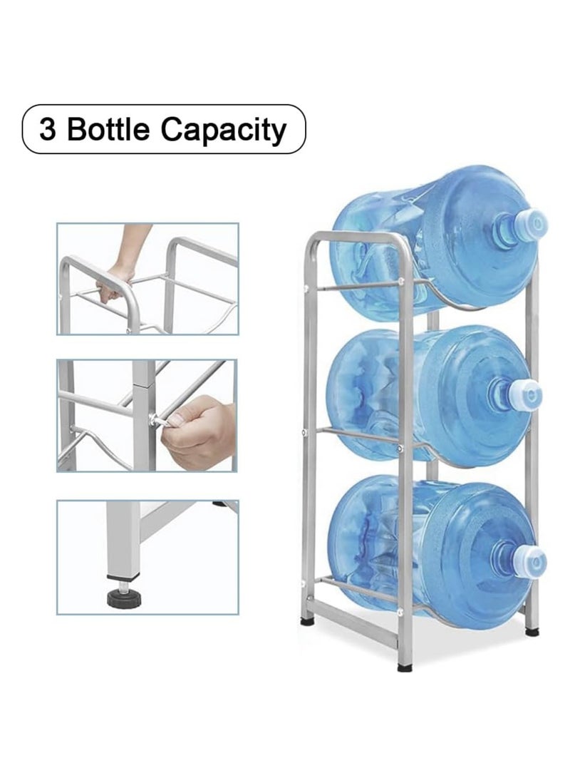 JIHAM 3 Tier Water Jug Rack, 3 Gallon Water Bottle Holder Heavy Duty Water Bottle Stand Storage For Kitchen Home And Office Easy To Assemble Water Bottle Rack Metal Hold 3 Bottle Stand  Anti-Slip Pad Water Bottle Storage Stand White  - Image 2
