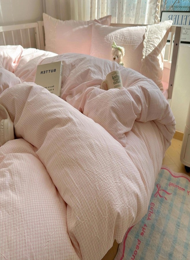 LifeTB Pink Gingham Duvet Cover Twin Size 3 Pieces Romantic Lace Duvet Cover Pink Plaid Checkered Comforter Cover with 2 Pillowcases Soft Breathable Microfiber Grid Farmhouse Plaid Bedding Set - Image 3