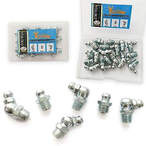 Yoliko 51624 18Pcs Grease Fitting Assortment Straight 45 90 Degree Grease Zerk Fittings Galvanized Steel Grease Fittings and grease gun tips for IndustrialAgricultural Machinery Cars Ships ets - Image 1