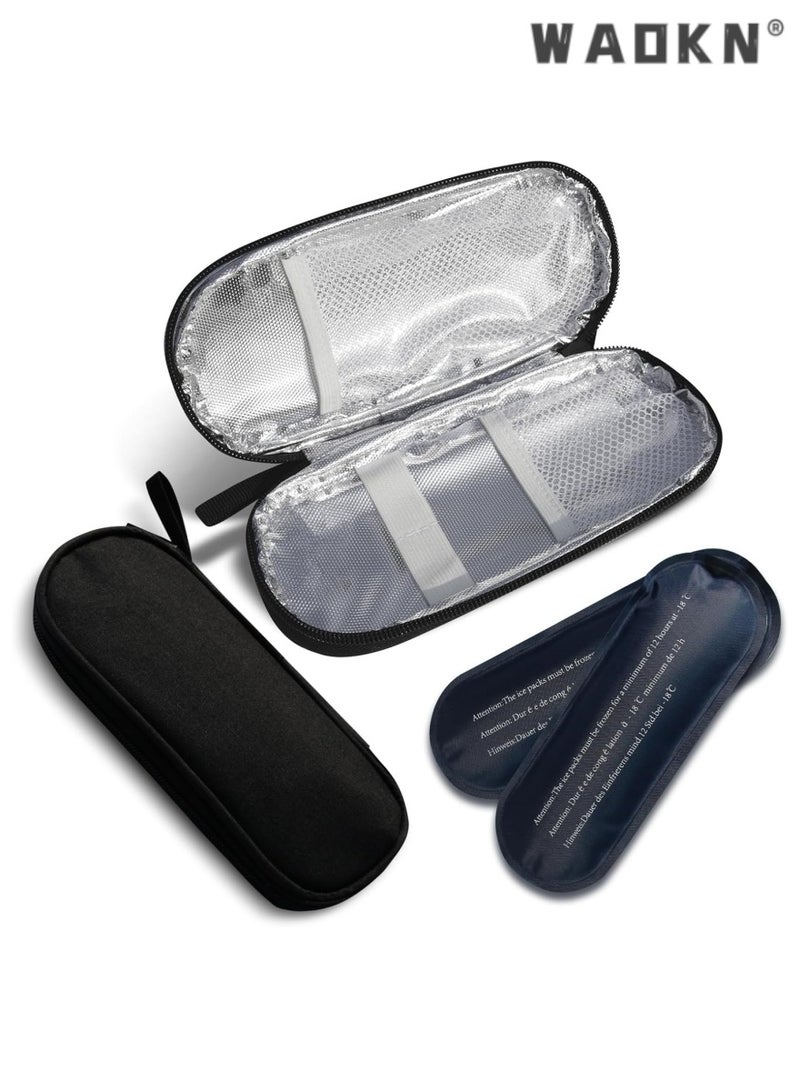 WAOKN Portable Insulin Cooling Travel Bag, Lightweight & Compact Insulin Bag Set with Insulated Cooling Compartment & 2 Reusable Ice Packs, Specifically Designed for Medical Travel (Black) - Image 1