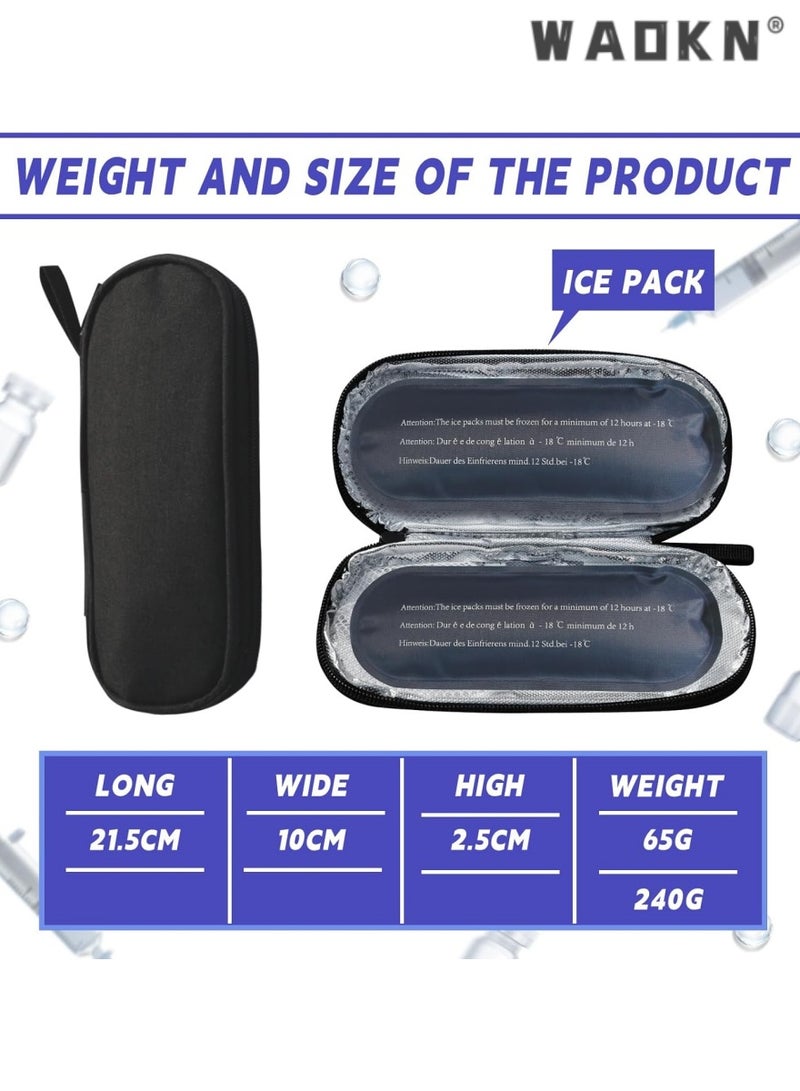 WAOKN Portable Insulin Cooling Travel Bag, Lightweight & Compact Insulin Bag Set with Insulated Cooling Compartment & 2 Reusable Ice Packs, Specifically Designed for Medical Travel (Black) - Image 2