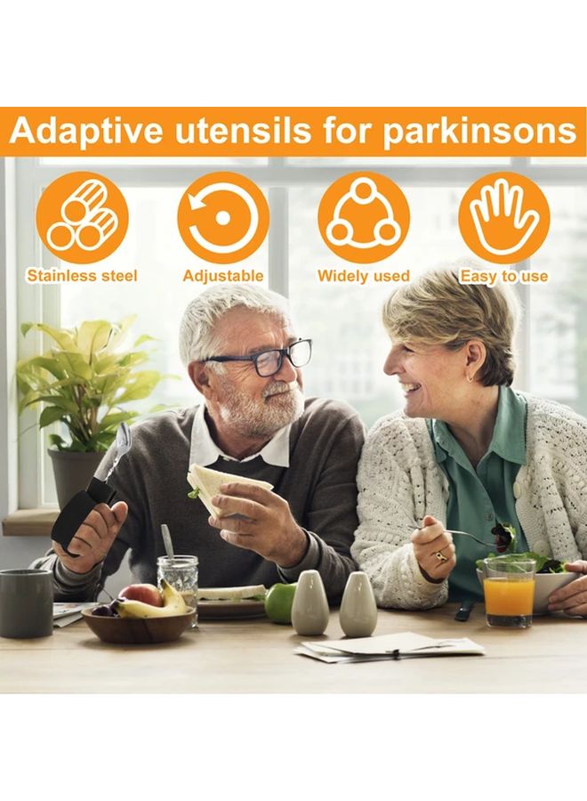 Gray Adaptive Weighted Utensils Set Stainless Steel Ergonomic Eating Utensils for Elderly Hand Tremors - Image 2