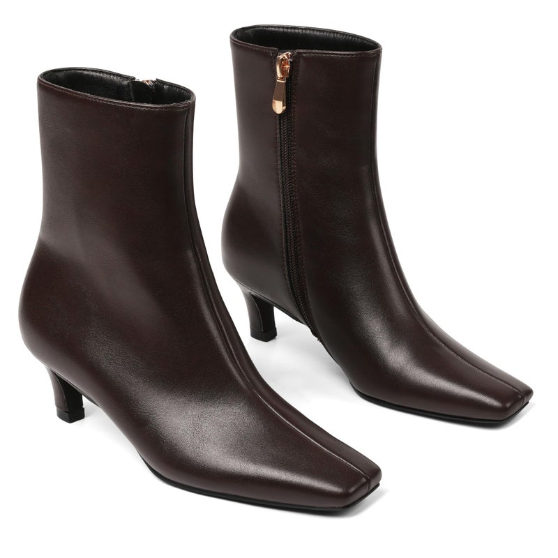 Mattiventon Kitten Heel Boots for Women Square Toe Low Heel Fall Boots Womens Mid Calf Comfortable Dressy Ankle Boots with Side Zip - Image 4