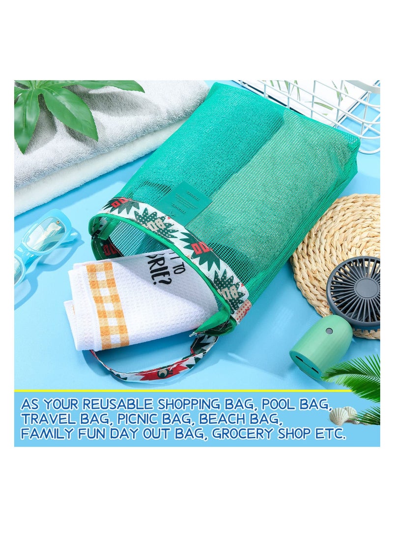 Excefore Mesh Beach Bag, Tote Backpack Toys, Classic Beach Bag with Zipper Pool Bag, Family Beach Tote, Children Toy Storage Bag, Foldable Mesh Tote Bags with Handles Travel Bag for Women Girls  - Image 2